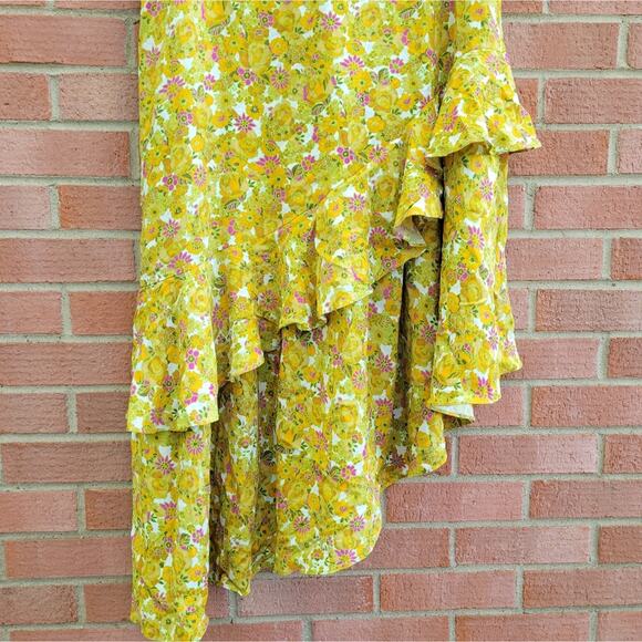 Ted Baker Odissa Skirt Floral Asymmetric Tiered Ruffle Midi Orange Multi US 10 - Picture 5 of 9